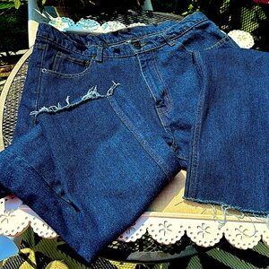 Urbciety Dark Wash Denim Mens Jeans Straight Leg,Unfinished Hem. 34 Waist by 30